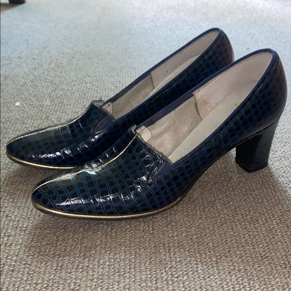 Vintage Elegant Blue Alligator Patterned Women's Shoes with heel No Size - Picture 3 of 15